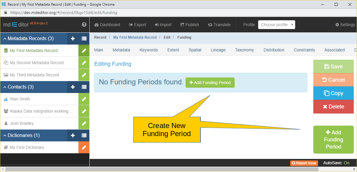 Funding Section with no Funding Periods Defined