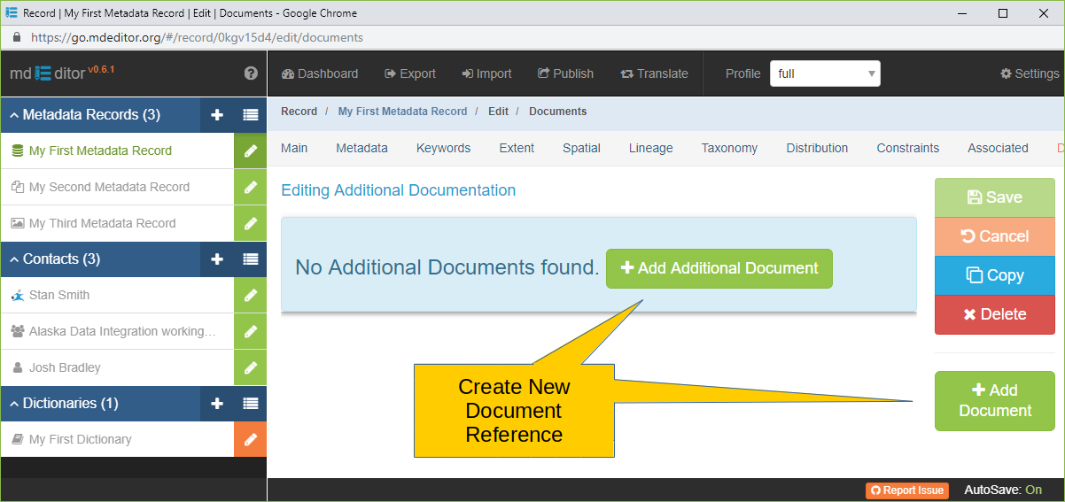 Documents Section with no Additional Documents Defined