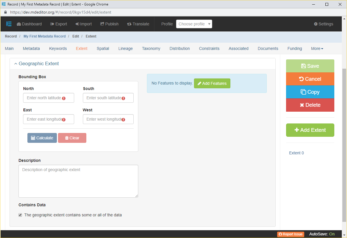 Geographic Extent Edit Window