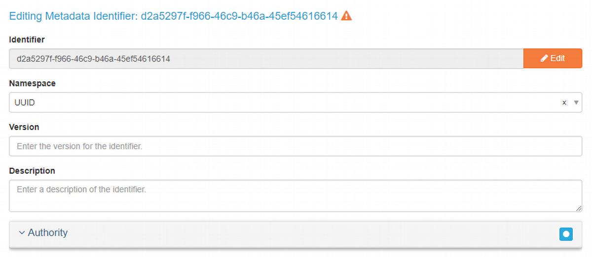 Metadata Identifier Edit Window