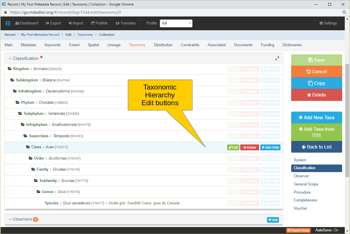 Classification Hierarchy Edit Buttons