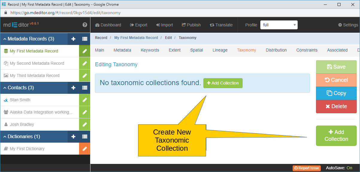 Taxonomy Section with no Taxonomic Collections Defined
