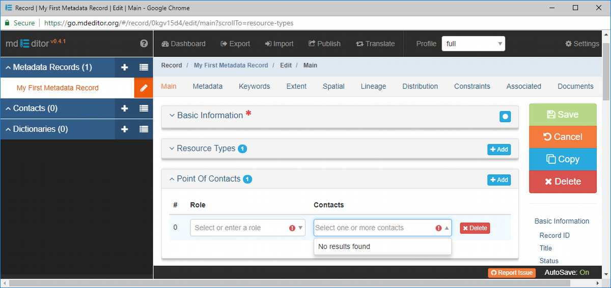 Edit Window - Main - Points of Contact