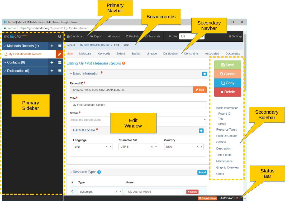 The Edit View of a metadata record